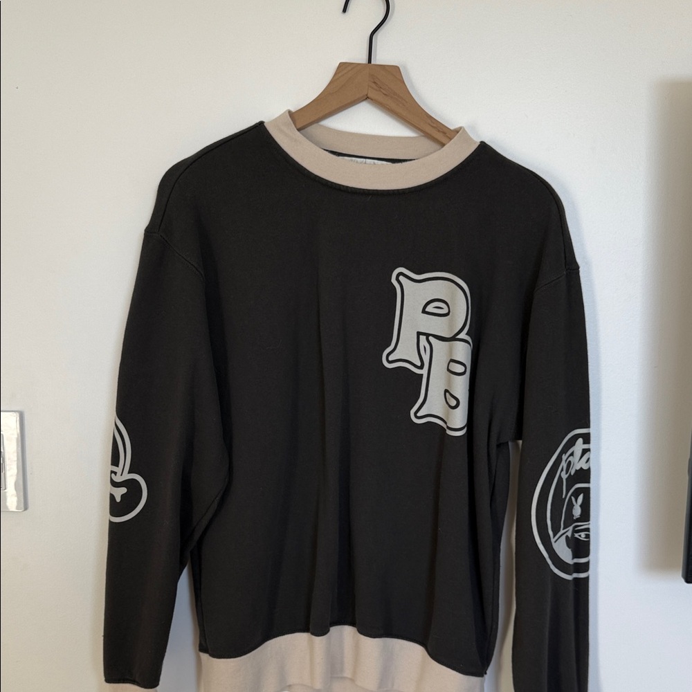 PacSun Black and Cream Crewneck Sweater
